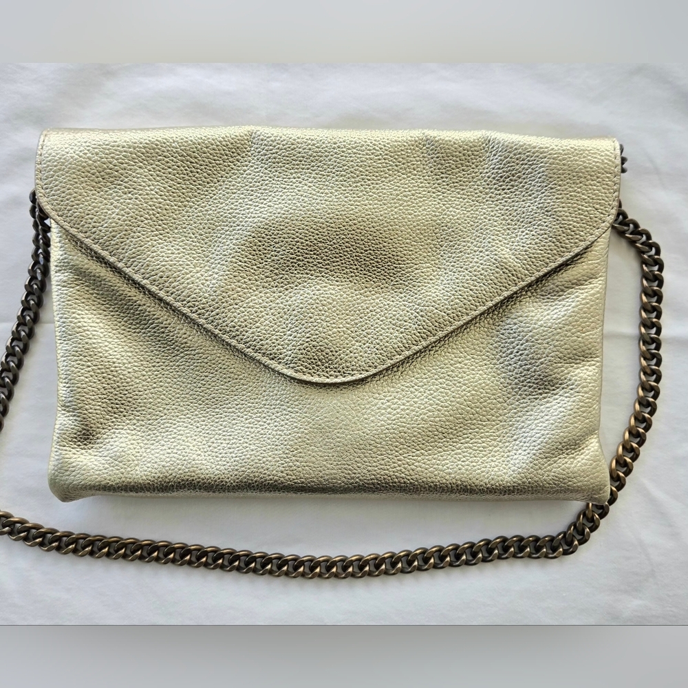 J.Crew Gold Pebble Grain Leather Flap Envelope Clutch - Picture 9 of 10